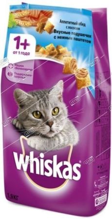 whiskas корм для кошек подушечки с паштетом лосось 1,9кг