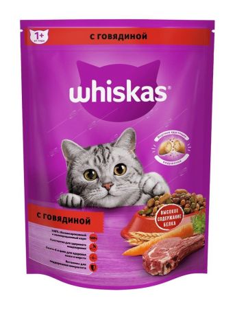 whiskas корм для кошек подушечки с паштетом говядина 0,8кг