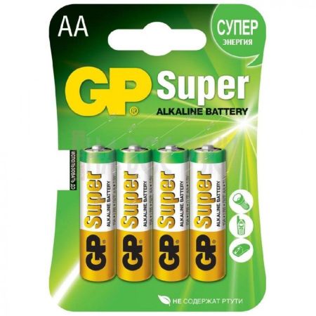 Батарейки алкалиновые GP Super Alkaline 15А АA, 4шт на блистере