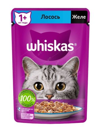 whiskas корм для кошек желе с лососем 75г