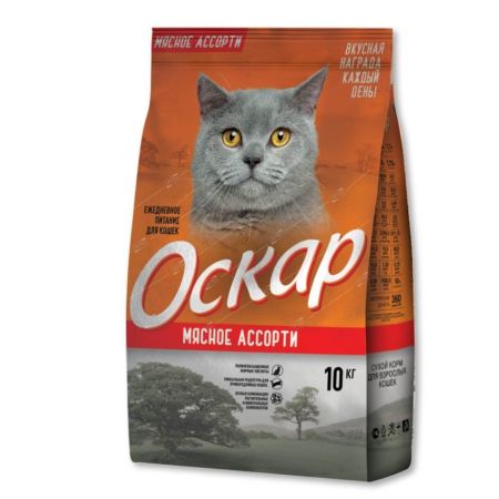 оскар корм сухой для кошек мясное ассорти 10кг