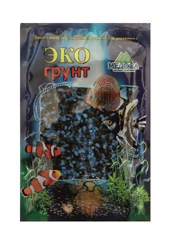 Мраморная крошка для аквариума 2-5мм черно-голубая (блестящая) 1кг, Медоса