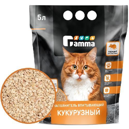 Наполнитель впитывающий кукурузный Gamma, 5л