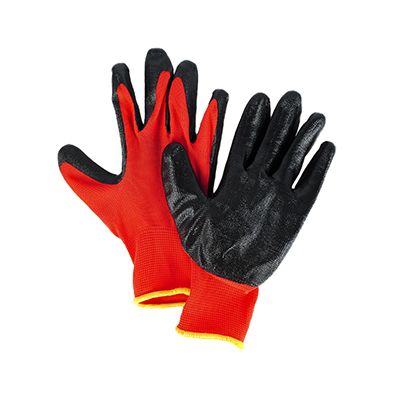 Перчатки нейлоновые обливные с нитриловым покрытием, черно-красные, Praktische Home G-103 (П4960)