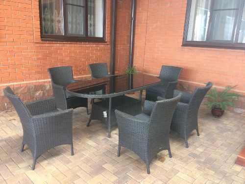 Комплект садовой мебели Анкор, ротанг, цвет черный венге ворс (стол, 6 кресел)