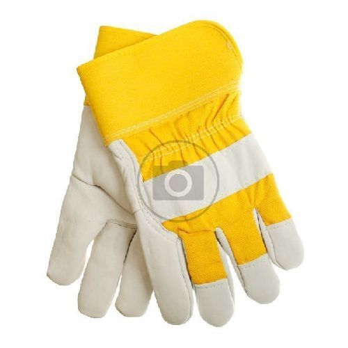 Перчатки кожаные утепленные комбинированные, желто-белые, Praktische Home G-132 (Ж0890)