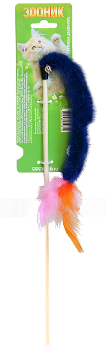 Игрушка-дразнилка для кошек Меховая гусеничка с перьями 50см Зооник 60282-00