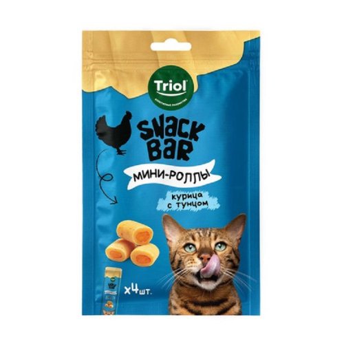 лакомство для кошек snack bar мини-роллы с начинкой из курицы с тунцом, 40г, triol 