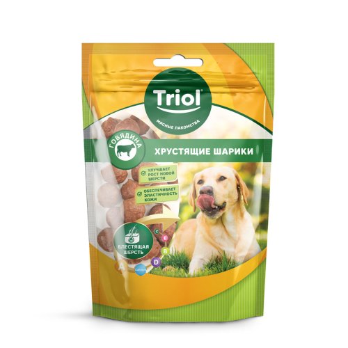 лакомство для собак хрустящие шарики из говядины, 70г, triol