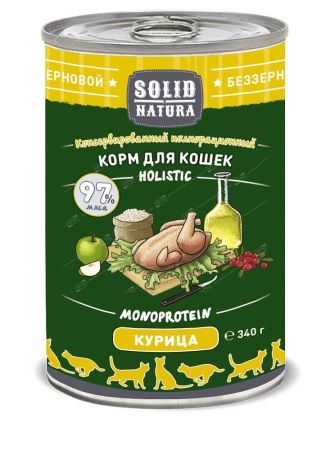 solid natura holisti корм для кошек влажный с курицей ж/б 0,34кг