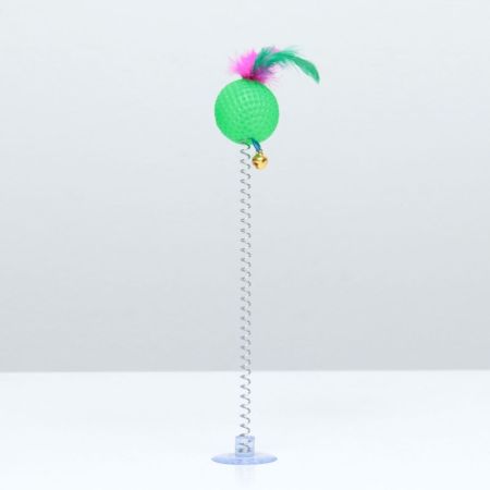 игрушка-дразнилка "рифлёный шар с перьями на присоске" шар 3,8см зелёный, пижон 