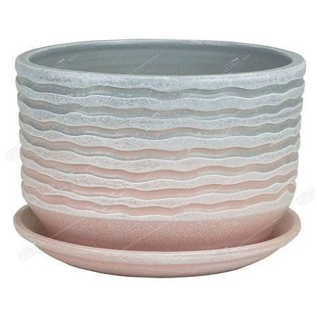 Горшок керамический Зефир плошка с поддоном серый/розовый 17см 1,5л 61615