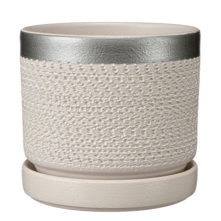 Горшок керамический Брюссель №3, цилиндр, белый серебро, d18см 2,6л
