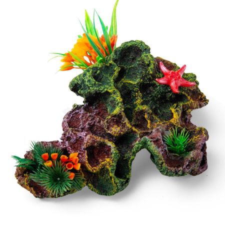 декор для аквариума биокерамика "риф" с растениями, цветная 15*10*8см