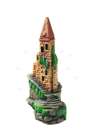 грот для аквариума замок высокий с башнями, керамика 17,5*13,5*35,5см