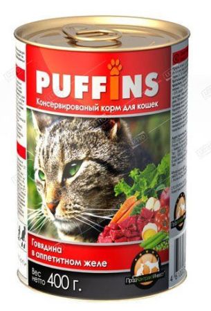 puffins корм для кошек говядина кусочки мяса в желе 415 г