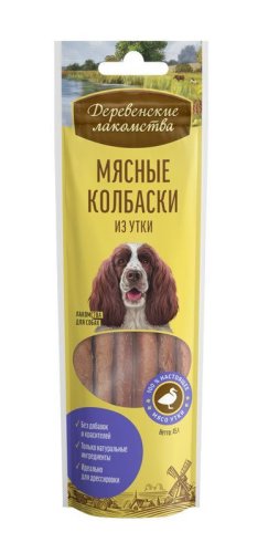 деревенские лакомства мясные колбаски из утки для взрослых собак всех пород, 45г