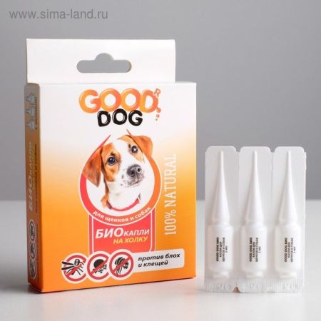 био капли для щенков и собак от блох и клещей, 3*2мл, good dog