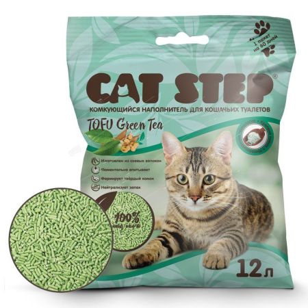 наполнитель комкующийся растительный cat step tofu green tea, 12л