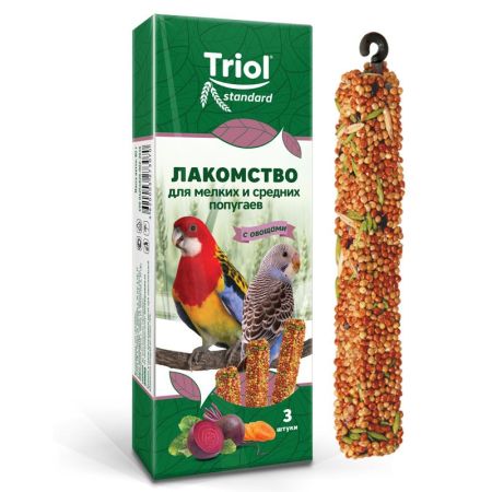 лакомство triol standard для мелких и средних попугаев с овощами (уп. 3 шт), 80г, triol