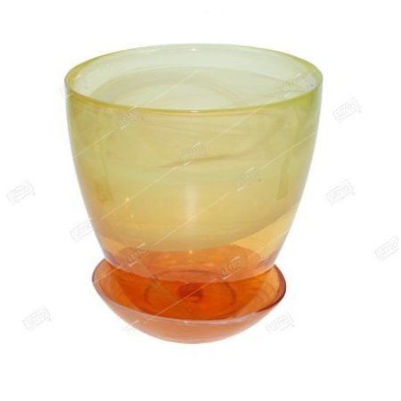 Горшок стекло с поддоном ОРГАНЗА №3 алеб.крш. желто-оранжевый d14,5см h15,5см