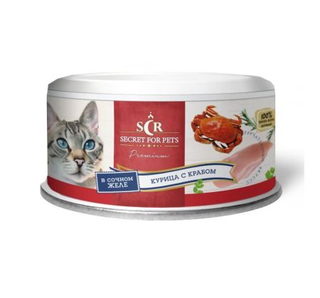 корм для кошек secret premium курица с крабом в желе консервы 85г