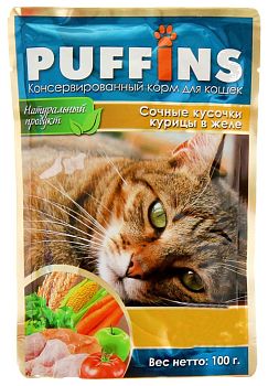 Корм для кошек Курица желе пауч 100г Puffins (24)