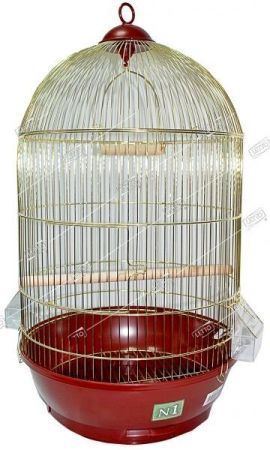 клетка для птиц золотая  круглая, укомплектованная 40*70 см, №1