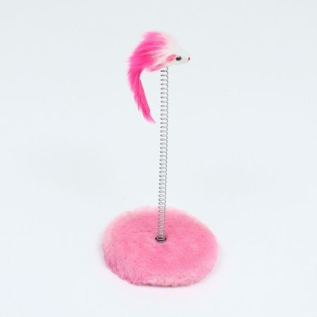 игрушка-дразнилка для кошек на пружине с мышью 5см, 10,5*23см розовая, пижон