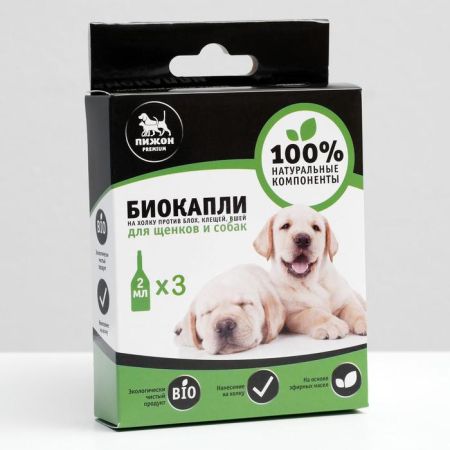 био капли premium от блох и клещей для собак, до 40 кг, 3х2 мл, пижон