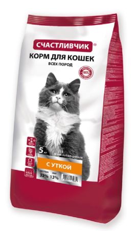 счастливчик корм для кошек с уткой 5 кг