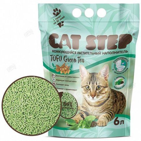 наполнитель комкующийся растительный cat step tofu green tea, 6 л