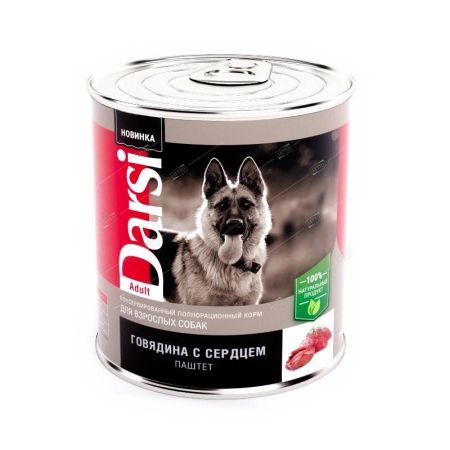 дарси корм для взрослых собак говядина с сердцем, паштет 850г