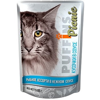 Корм для кошек Рыбное ассорти в соусе пауч 85г Puffins Picnic (26) 549534