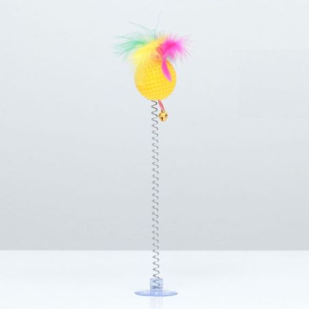 игрушка-дразнилка "рифлёный шар с перьями на присоске" шар 3,8см жёлтый, пижон