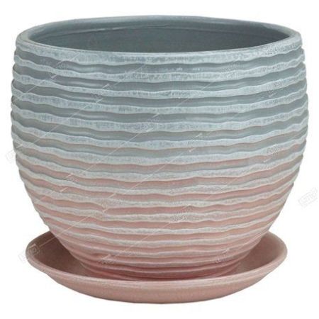 Горшок керамический Зефир шар с поддоном серый/розовый 15см 61629