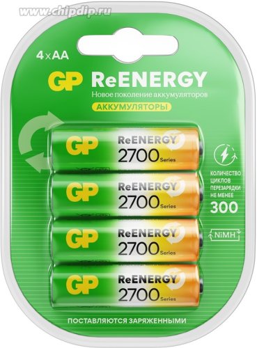 Перезаряжаемые аккумуляторы GP ReEnergy 270AAHC AA, емкость 2650 мАч - 4 шт. в клемшеле (20276)