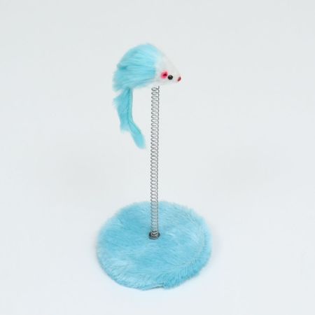 игрушка-дразнилка для кошек на пружине с мышью 5см, 10,5*23см голубая, пижон