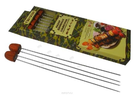 Набор двойных шампуров 38см с деревянными ручками 4шт в упаковке BOYSCOUT (24) 61052