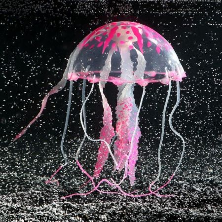 декор для аквариума из силикона медуза с неоновым эффектом розовая, 10*10*20,5см