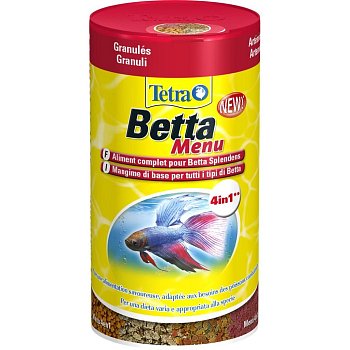 Корм для лабиринтовых рыб Tetra Betta Menu 4в1, мини-хлопья+гранулы+чипсы+артемия, 100мл