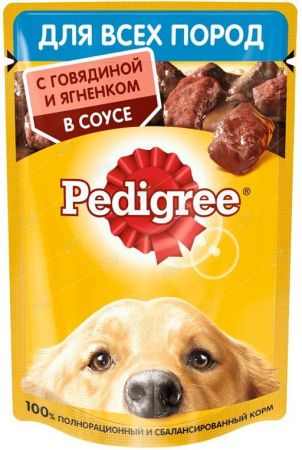 pedigree корм для взрослых собак соус говядина,ягненок 85г пауч