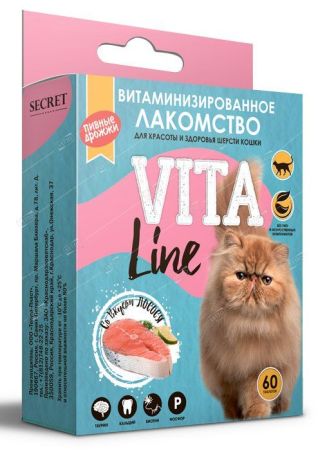 лакомство для кошек secret vitaline с биотином лосось 30г