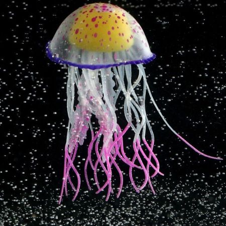 декор для аквариума из силикона медуза с неоновым эффектом фиолетовая 6,5*6,5*11,5см