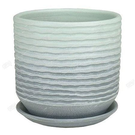 Горшок керамический Зефир цилиндр с поддоном мята/серый 25см 