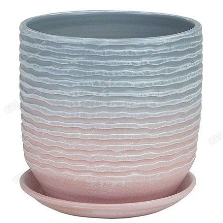 Горшок керамический Зефир цилиндр с поддоном серый/розовый 21см 