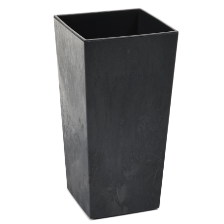 Кашпо пластиковое FINEZJA ECO recycled beton, с вкладкой, черн бетон, 25*25*46см, 11л, Lamela