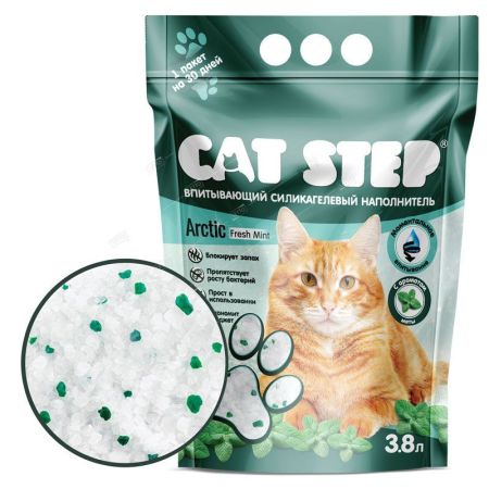 наполнитель впитывающий силикагелевый cat step crystal fresh mint, 3,8л