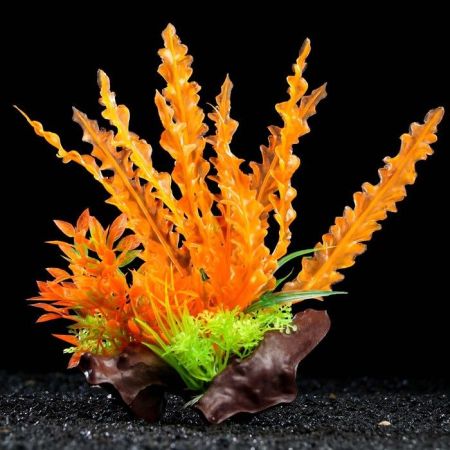 растение искусственное аквариумное на платформе в виде коряги 18см, оранжево-зелёное, пижон аква 