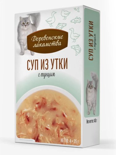 деревенские лакомства корм влажный для кошек суп из утки с тунцом, пауч 35г*4шт